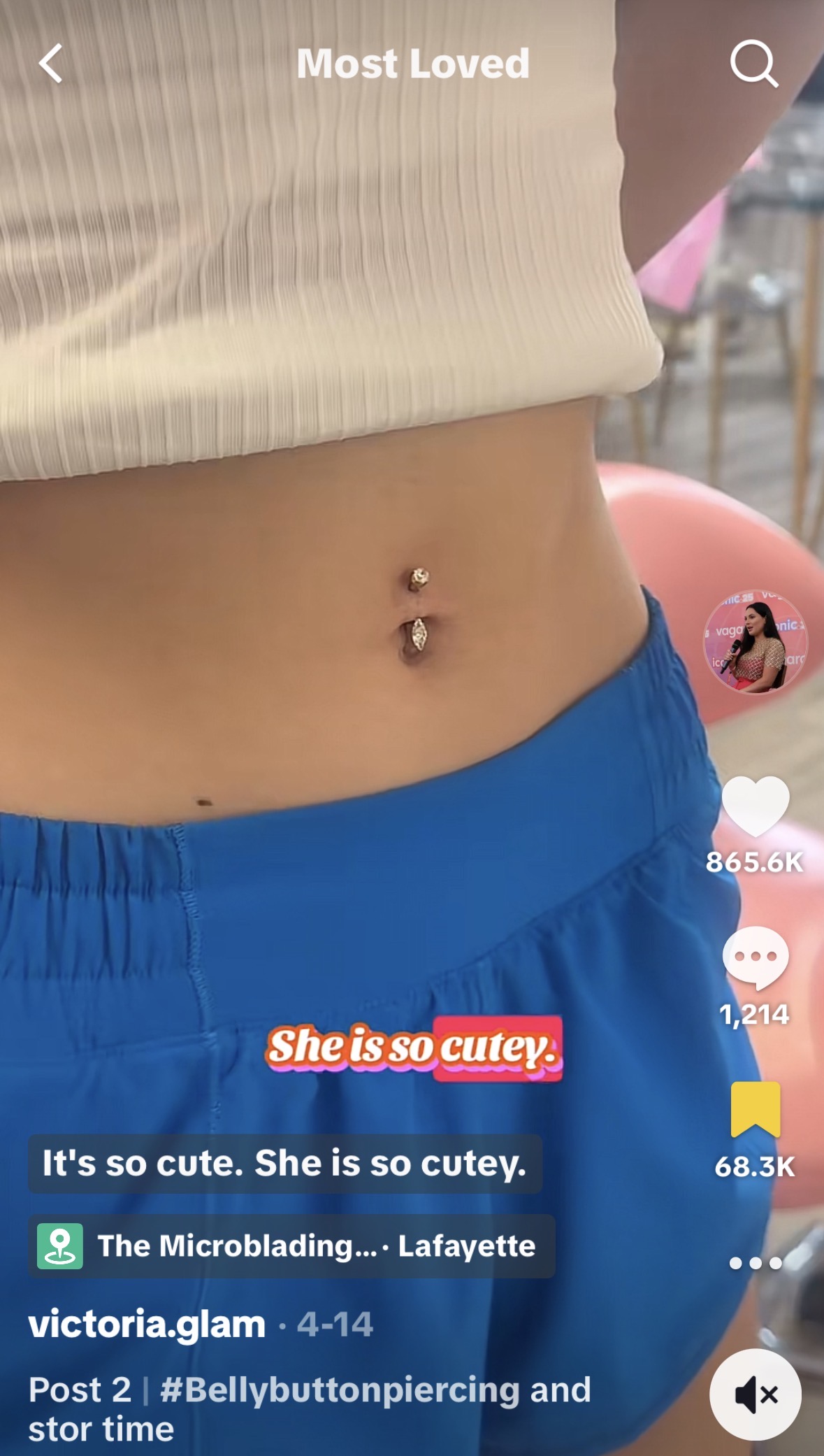 A finished belly button piercing featured in a viral @victoria.glam TikTok