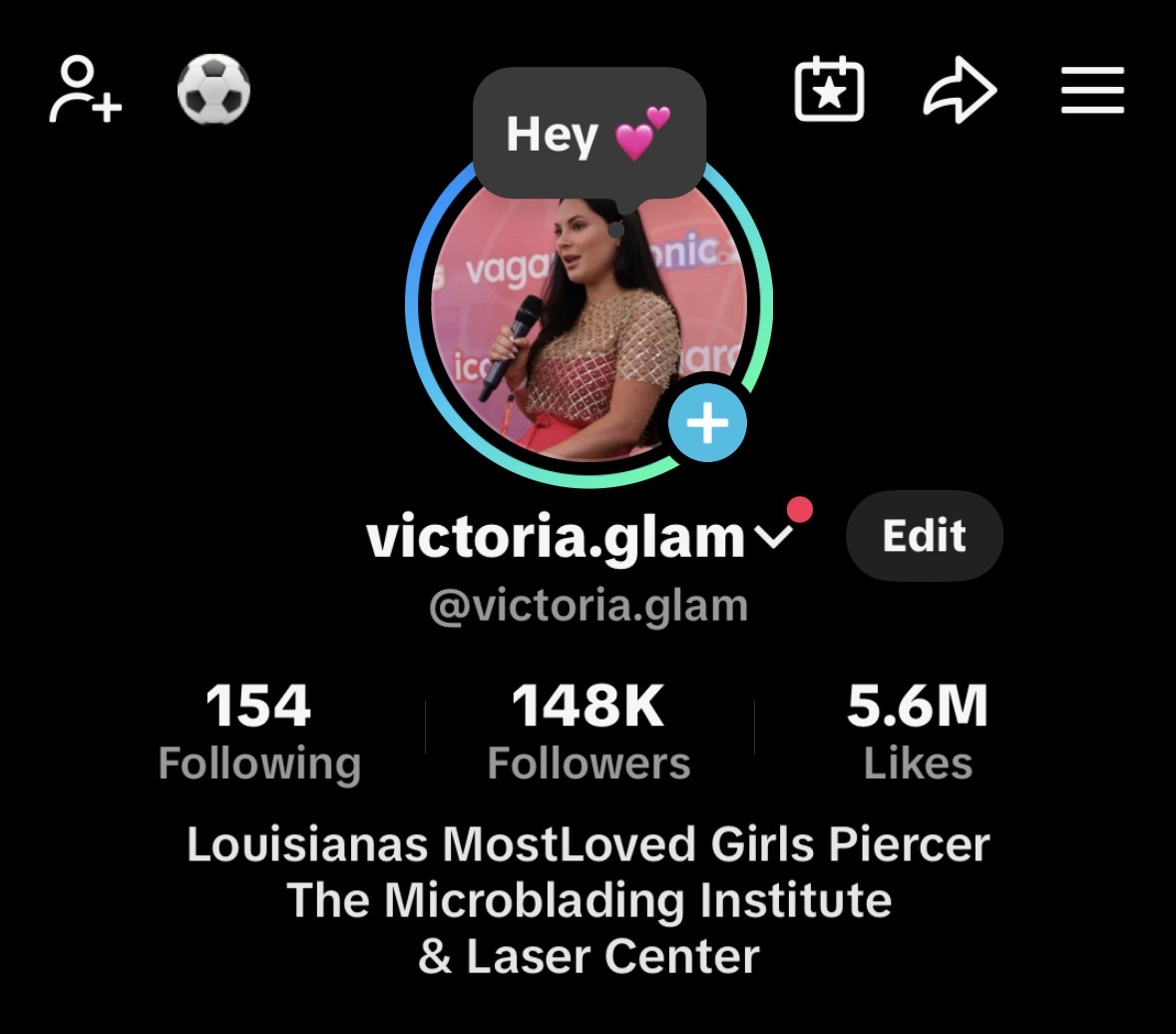 Victoria Glam TikTok profile with more than 148,000 followers and millions of likes
